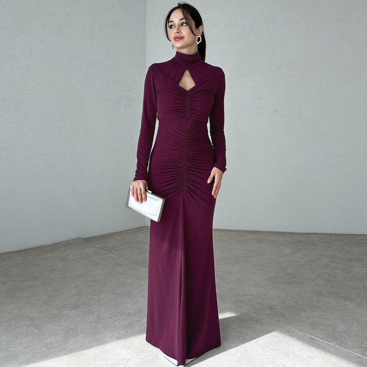Damen Elegantes Maxikleid mit hochgeschlossenem Design und raffinierten Raffungselementen Drune