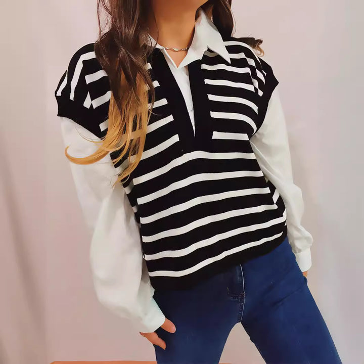 Damen modischer Strickpullover mit modernem Schnitt und eleganten Puffärmeln Drune