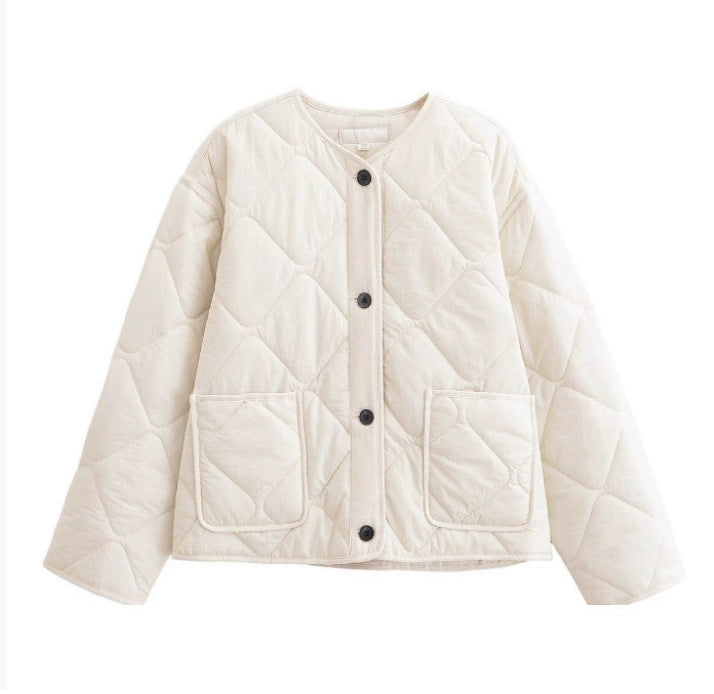 Damen 20+ gesteppte Overshirt-Jacke mit Rundhals, durchgehender Knopfleiste und aufgesetzten Taschen Drune