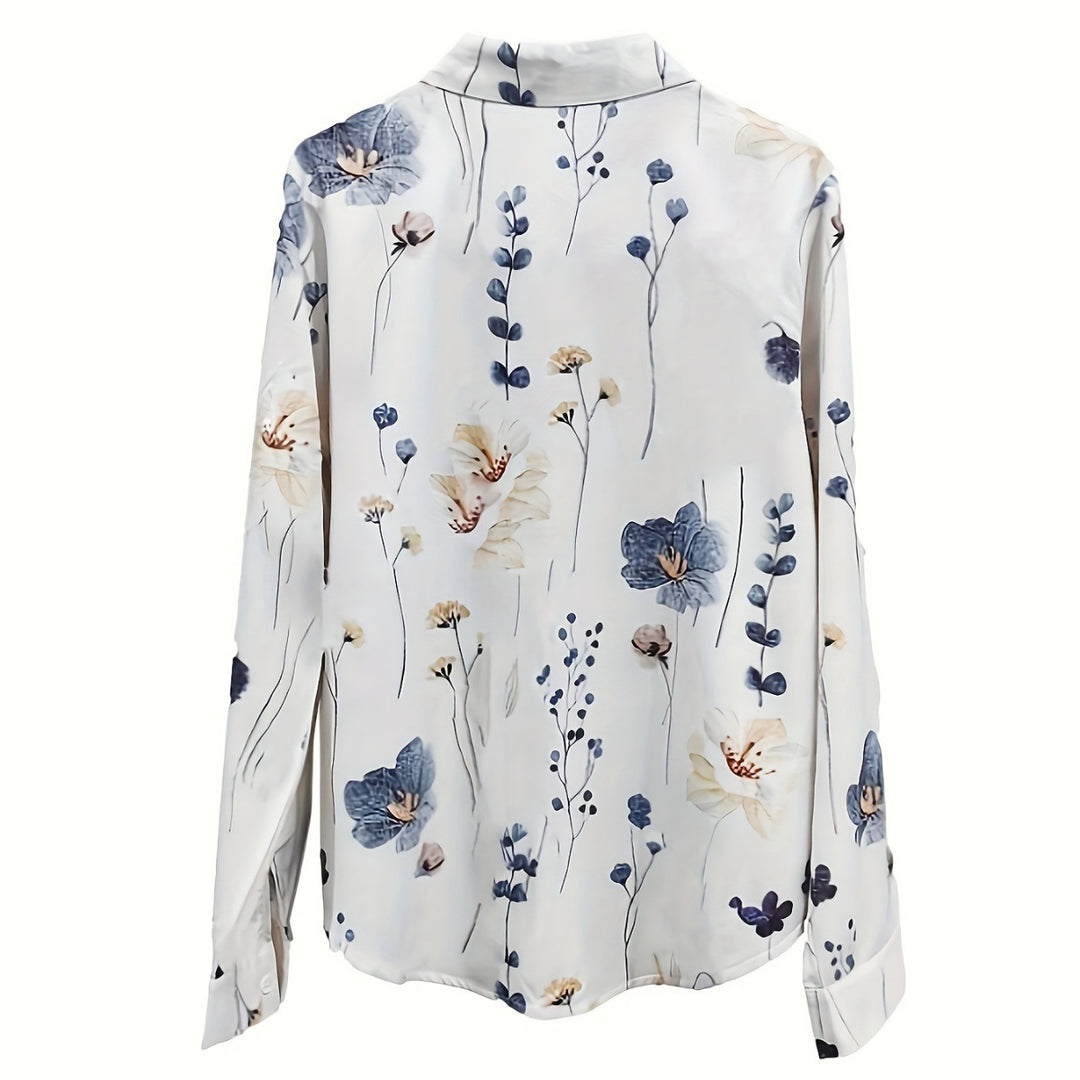 Damens Bluse mit floralem Druck und langen Ärmeln mit Knopfverschluss Drune