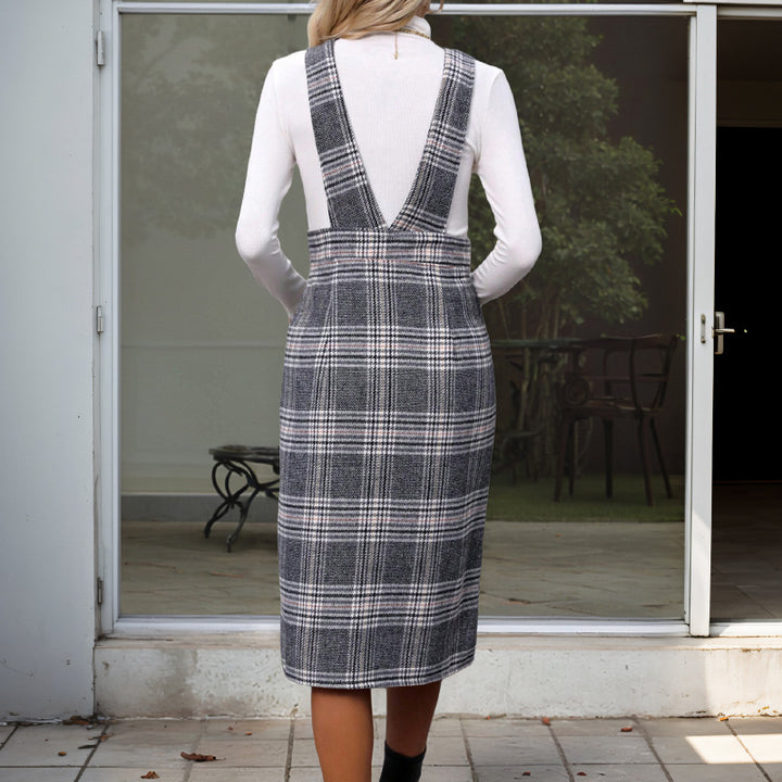 Damen Elegantes Karo Wickelkleid Drune