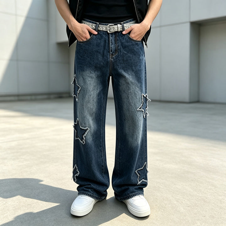 Herren Modische Weit geschnittene Jeans mit Sternen-Dekor Drune