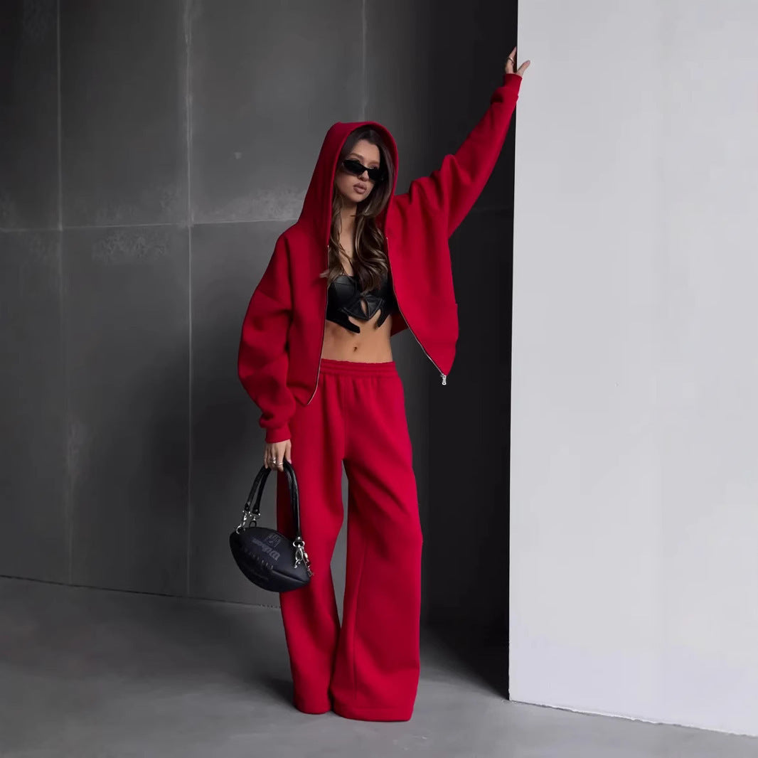 Damen Oversized Kapuzenjacke und Sweathose Set Drune