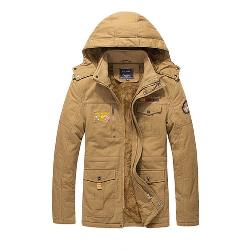 Herren Militärinspirierter Canvas-Parka mit Teddyfutter, abnehmbarer Kapuze und Utility-Taschen Drune