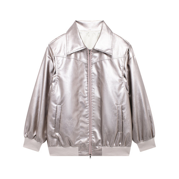 Damen Kunstlederjacke mit elastischen Bündchen und hochschließendem Kragen Drune
