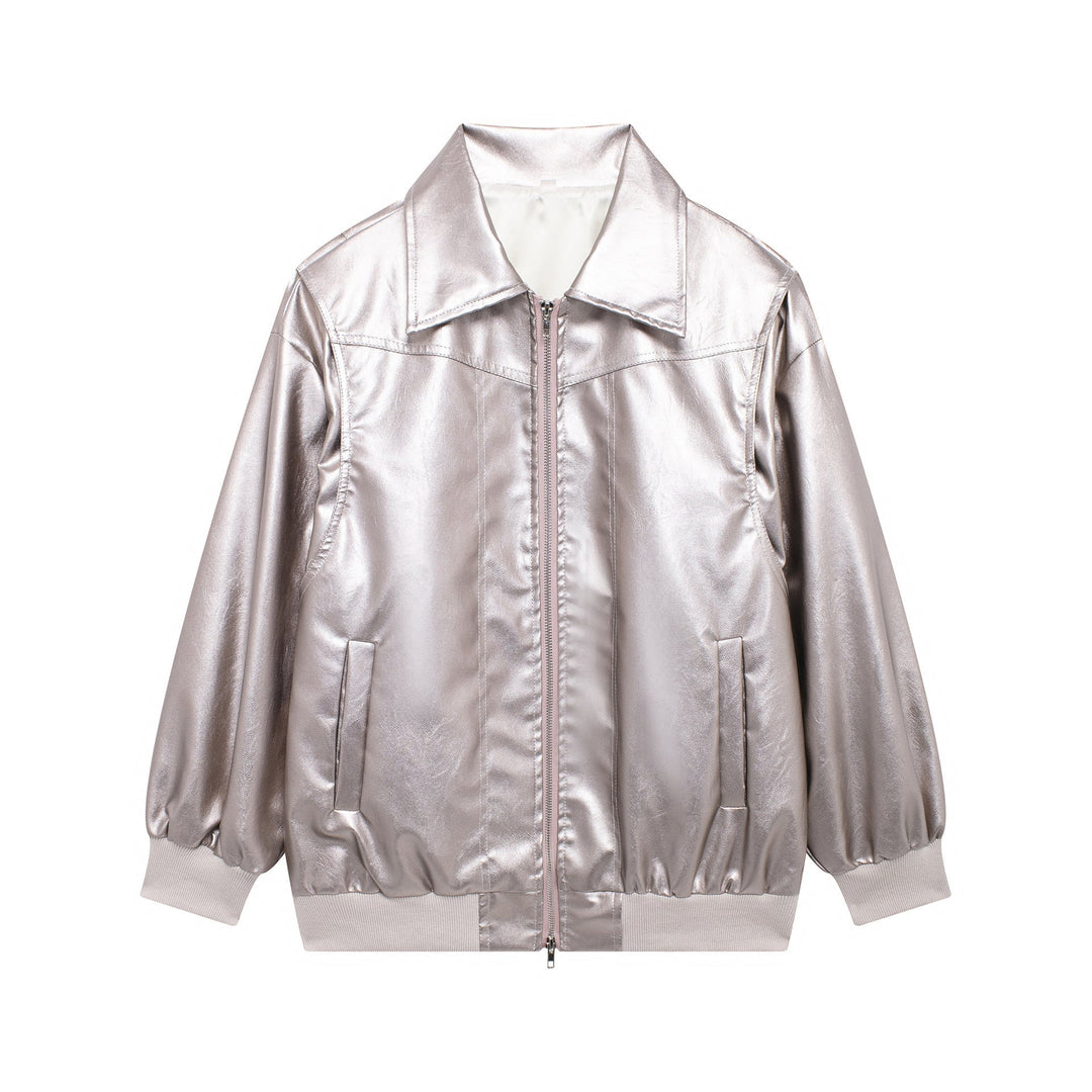 Drune | Damen Faux Leder Jacke Elastische Ärmel
