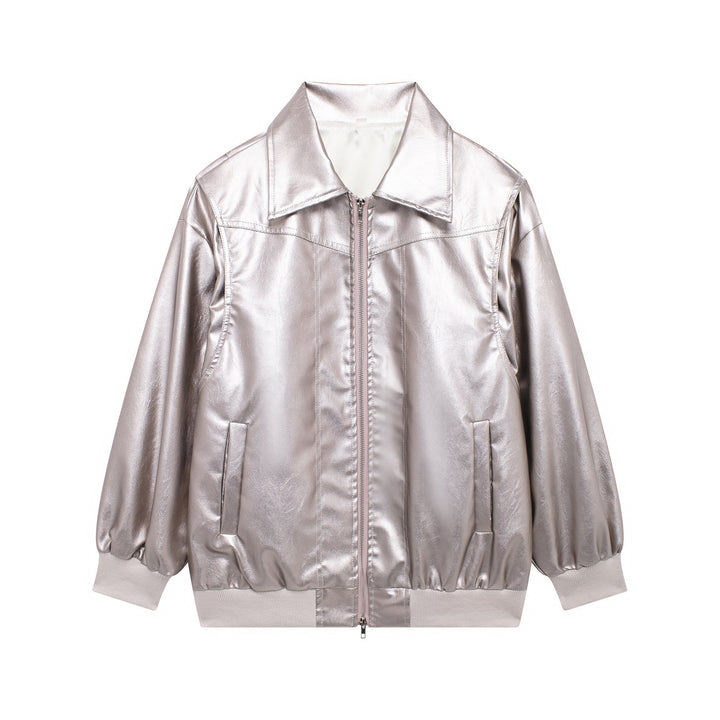 Drune | Damen Faux Leder Jacke Elastische Ärmel