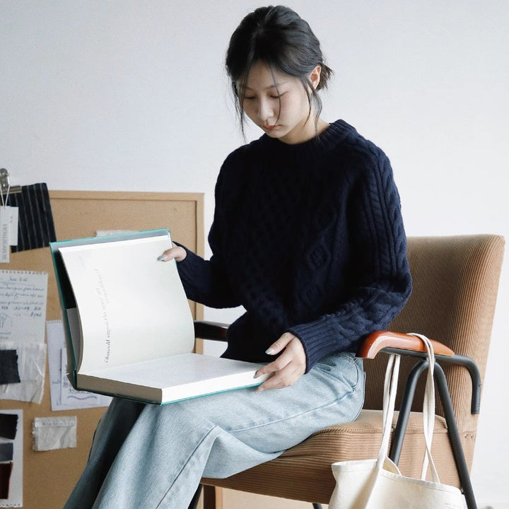 Damen Strukturierter Zopfmuster-Pullover aus Merino-Mix mit gerippten Abschlüssen und kastiger Passform Drune