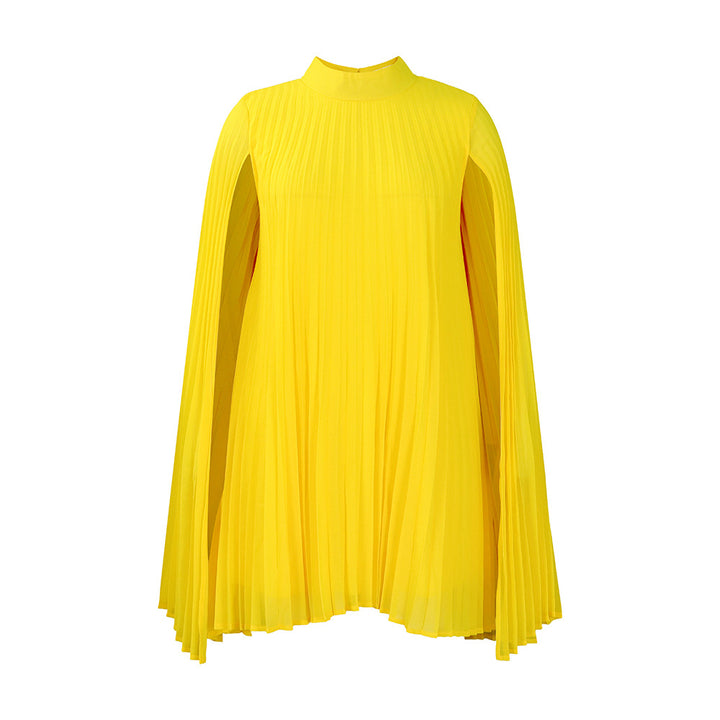 Damen Plisseekleid mit eleganten Kapuze und schwingendem Schnitt Drune