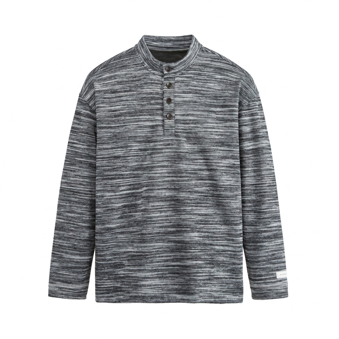 Herren Strukturierter Henley-Strickpullover mit Stehkragen und Melange-Struktur Drune