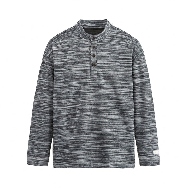 Herren Strukturierter Henley-Strickpullover mit Stehkragen und Melange-Struktur Drune