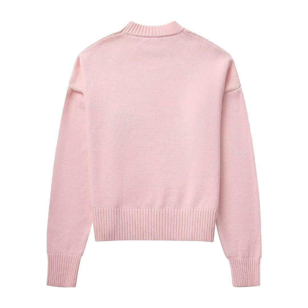 Damen grob gestrickter Pullover mit weiten Ärmeln und Rundhalsausschnitt Drune