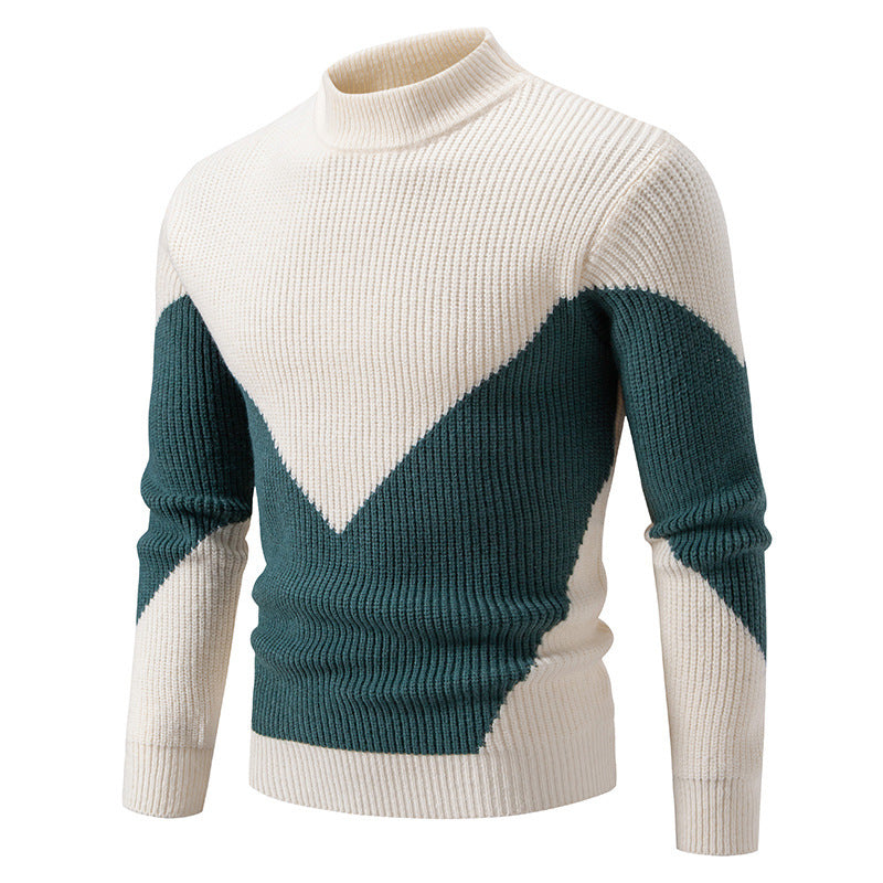 Herren nan gerippter Feinstrickpullover mit Stehkragen und kontrast-Blockdesign Drune
