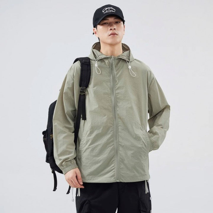 Herren leichte Windjacke mit praktischen Taschen und verstellbarem Kapuzen-Design Drune