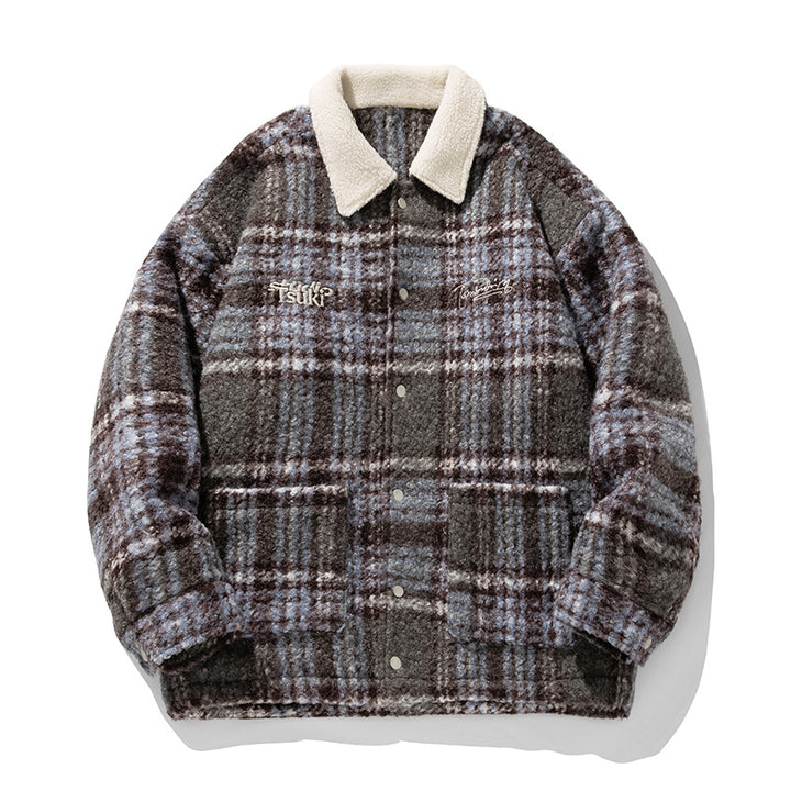 Unisex Kuschelige Teddy-Fleece-Hemdjacke im Karodesign mit Druckknopfleiste und aufgesetzten Taschen Drune