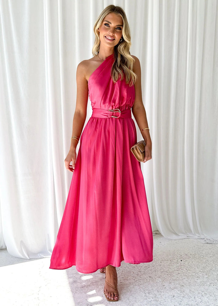 Damen Abendkleid mit asymmetrischem Trägerdesign und elegantem Taillengürtel Drune