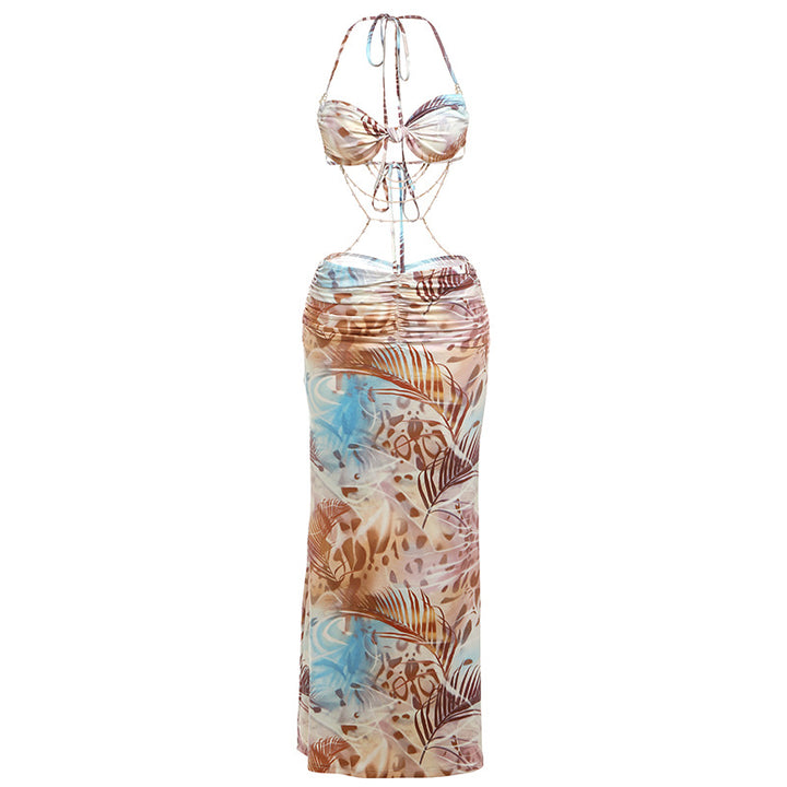 Damen Maxi-Kleid im Leoparden-Design mit raffiniertem Rücken Drune