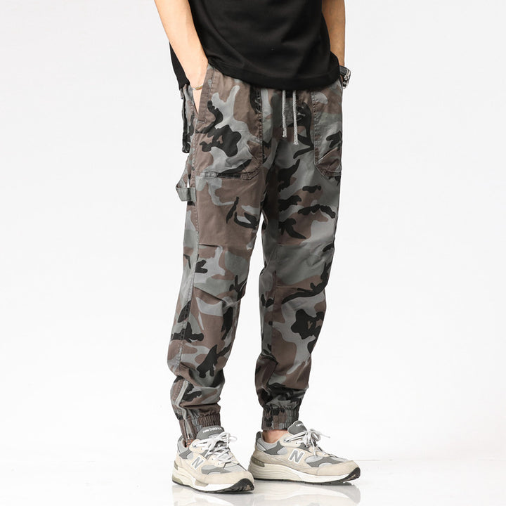 Herren Camouflage-Cargo-Joggerhose mit Tunnelzug, Mehrfachtaschen und gerippten Beinabschlüssen Drune