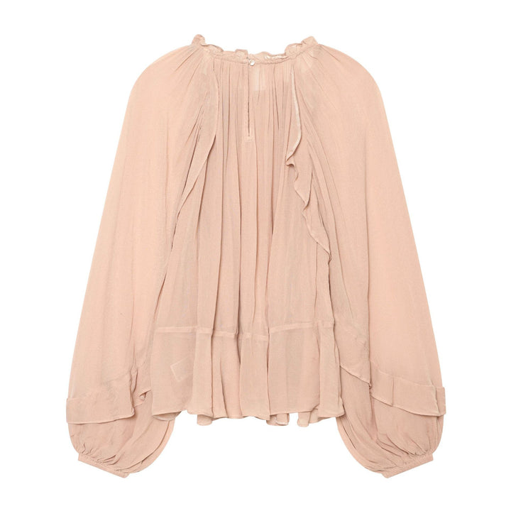Damen Rüschenbluse aus Chiffon mit Plissee und Ballonärmeln Drune