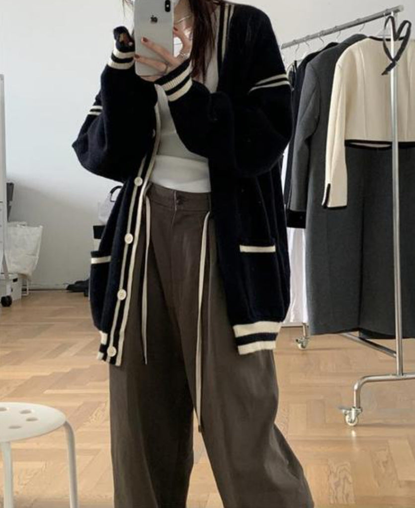 Damen bequeme Strickjacke mit lässigem Schnitt und dekorativem Streifen Drune