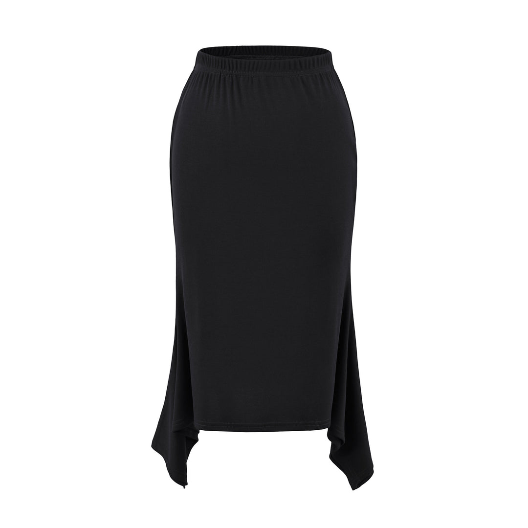 Damen Asymmetrischer Jersey-Midirock mit elastischem Bund und Zipfelsaum Drune