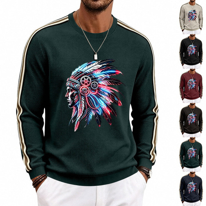Herren Sweatshirt mit stilisiertem Kopfschmuck-Print und Kontraststreifen an den Ärmeln Drune