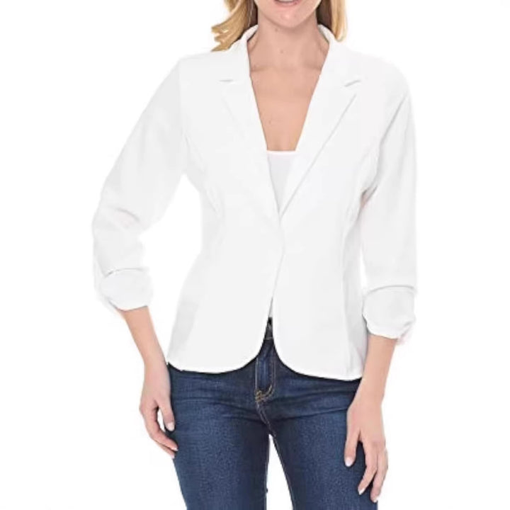 Damen taillierter Jersey-Blazer mit Ein-Knopf-Verschluss und dreiviertelärmeln Drune