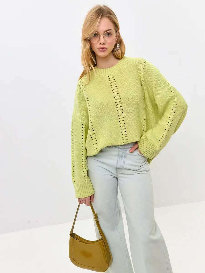 Damen Oversized Strickpullover mit feinem Ajourmuster und breitem Rippabschluss Drune
