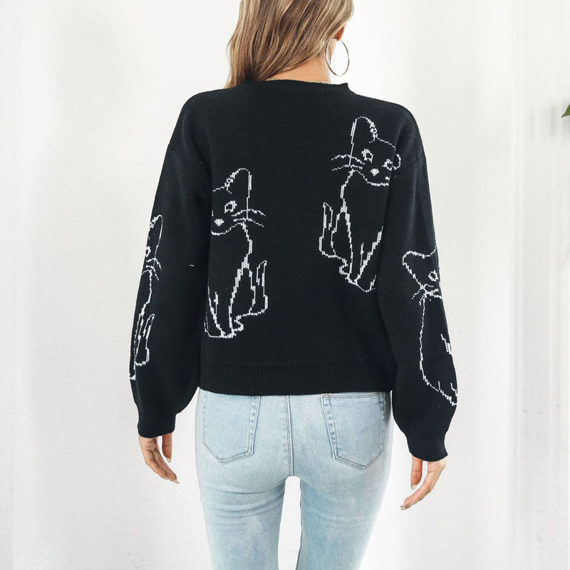 Drune | Verspielter Strickpullover Mit Katzenmuster