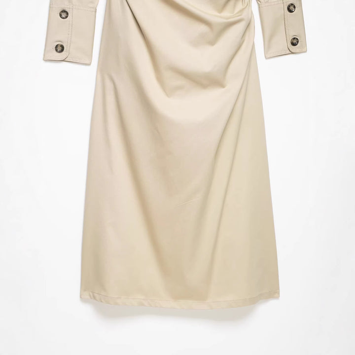 Damen Hemdblusenkleid im Utility‑Stil mit Taillen‑Wickel und Pattentaschen Drune