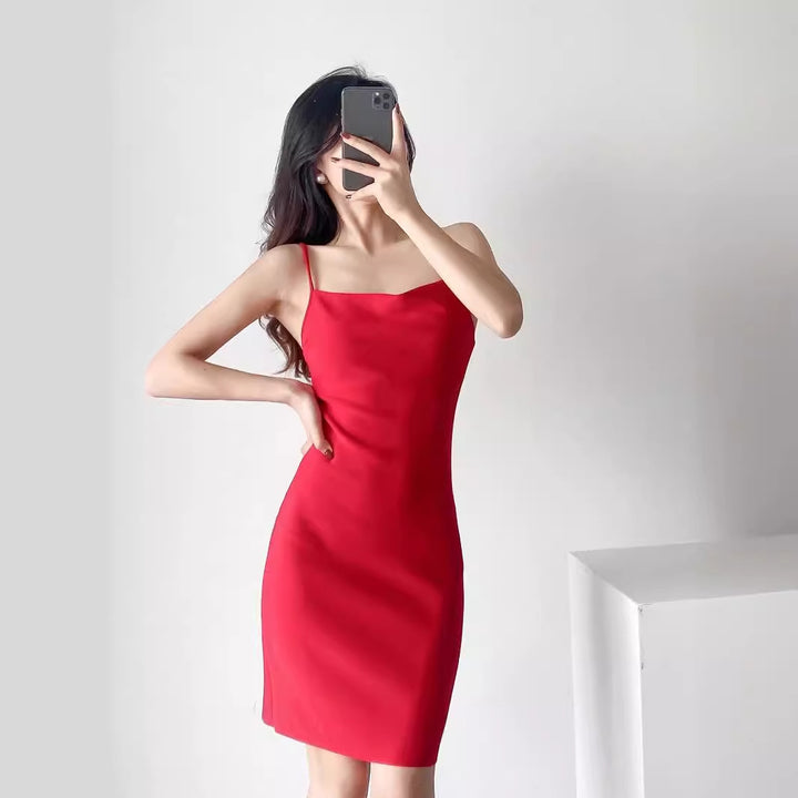Damen elegantes Spaghettiträger-Kleid Drune