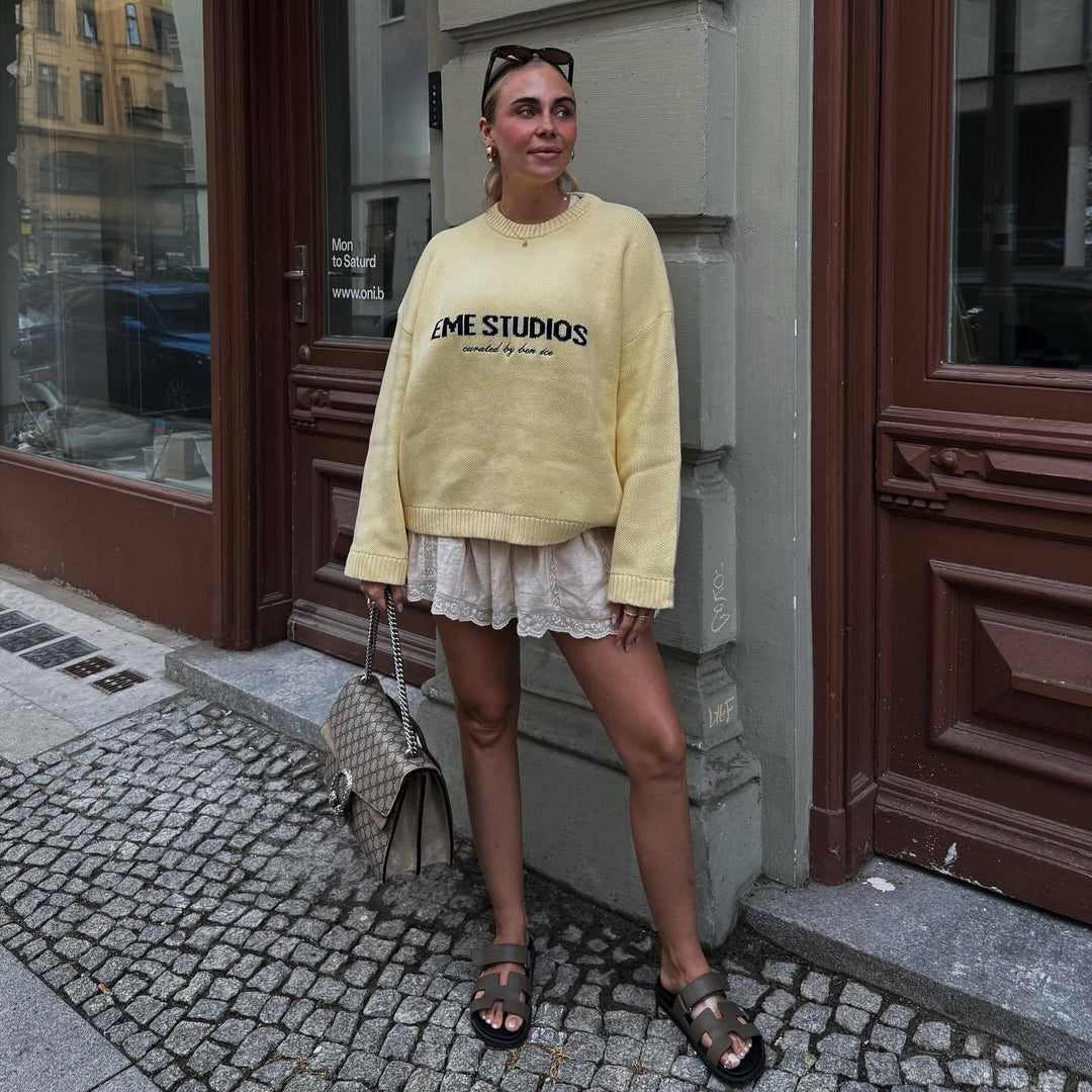 Damen Oversized Pullover mit kreativem Schriftzug Drune