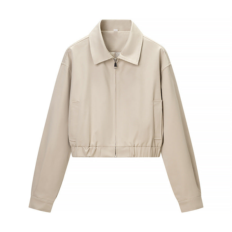 Damen Kurze Blousonjacke aus veganem Leder mit Reißverschluss und elastischem Saum Drune