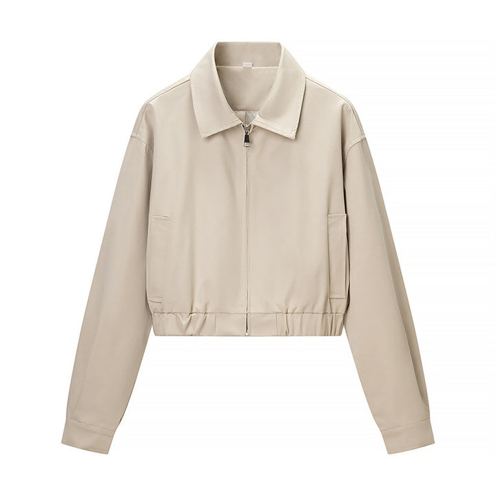Damen Kurze Blousonjacke aus veganem Leder mit Reißverschluss und elastischem Saum Drune