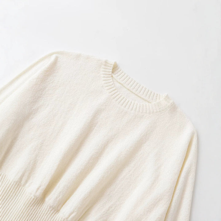 Damen weit geschnittener Cropped-Pullover mit Fledermausärmeln und breitem Rippbündchen Drune