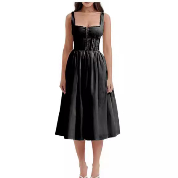 Damen Midi-Kleid mit raffinierten Spitzenakzenten und tailliertem Schnitt Drune