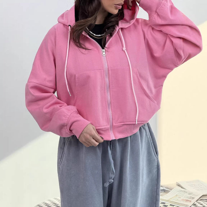 Damen lässiger Zip-Hoodie mit weit geschnittenen Ärmeln und praktischen Taschen Drune