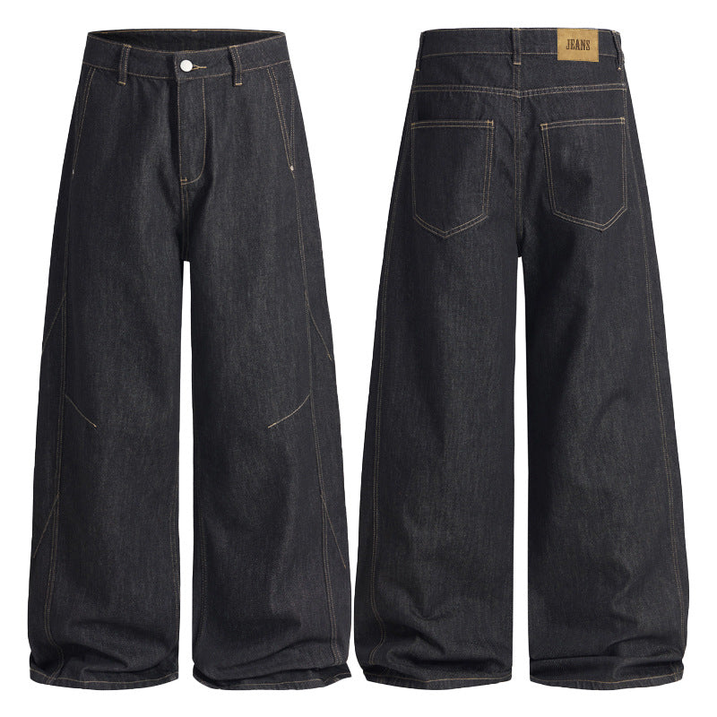Herren Extraweite Panel-Denim-Palazzohose mit tiefem Schritt und Kontrastnähten Drune