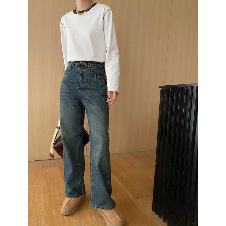 Damen hohe Taille Jeans mit weitem Bein und lässigem Schnitt Drune