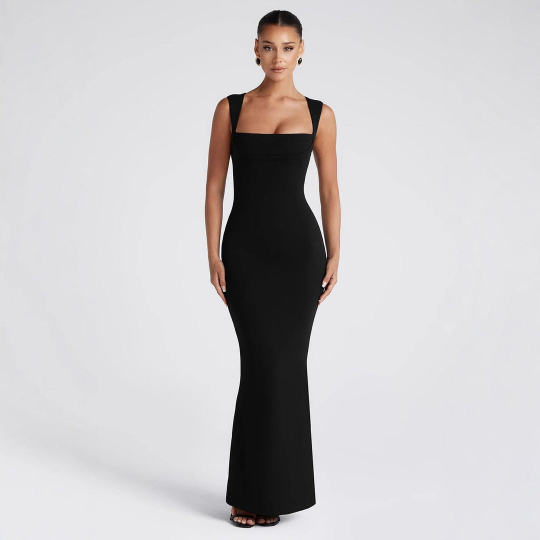 Damen Elegantes Langarm-Bodycon-Kleid mit quadratischem Ausschnitt und figurbetontem Schnitt Drune