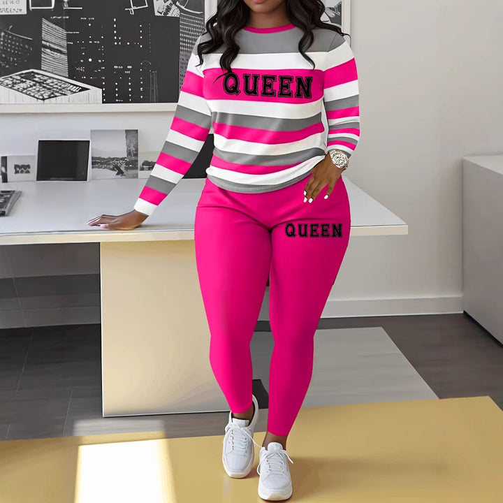 Damen Sportliches Zweiteiler-Set mit gestreiftem Oberteil und leggings Drune