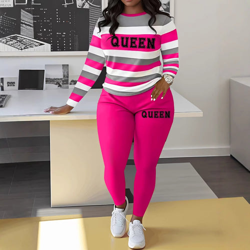 Damen Sportliches Zweiteiler-Set mit gestreiftem Oberteil und leggings Drune
