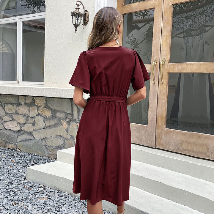 Damen Wickelkleid mit Knopfleiste und Taillengürtel Drune