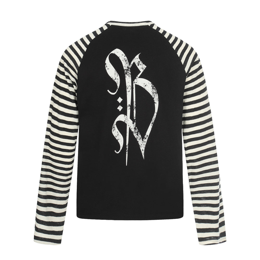 Herren Langarm-Raglanshirt mit Streifenärmeln und Vintage-Print Drune