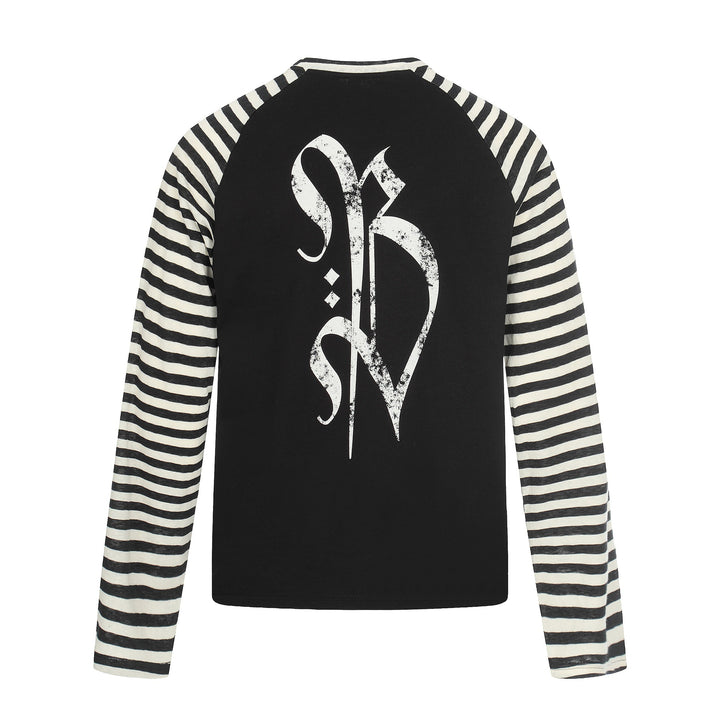 Herren Langarm-Raglanshirt mit Streifenärmeln und Vintage-Print Drune