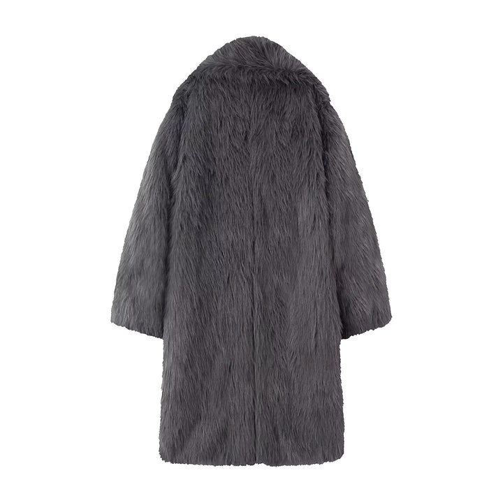 Damen nan langer kuscheliger Kunstfellmantel mit voluminösem Schalkragen und Oversize‑Silhouette Drune