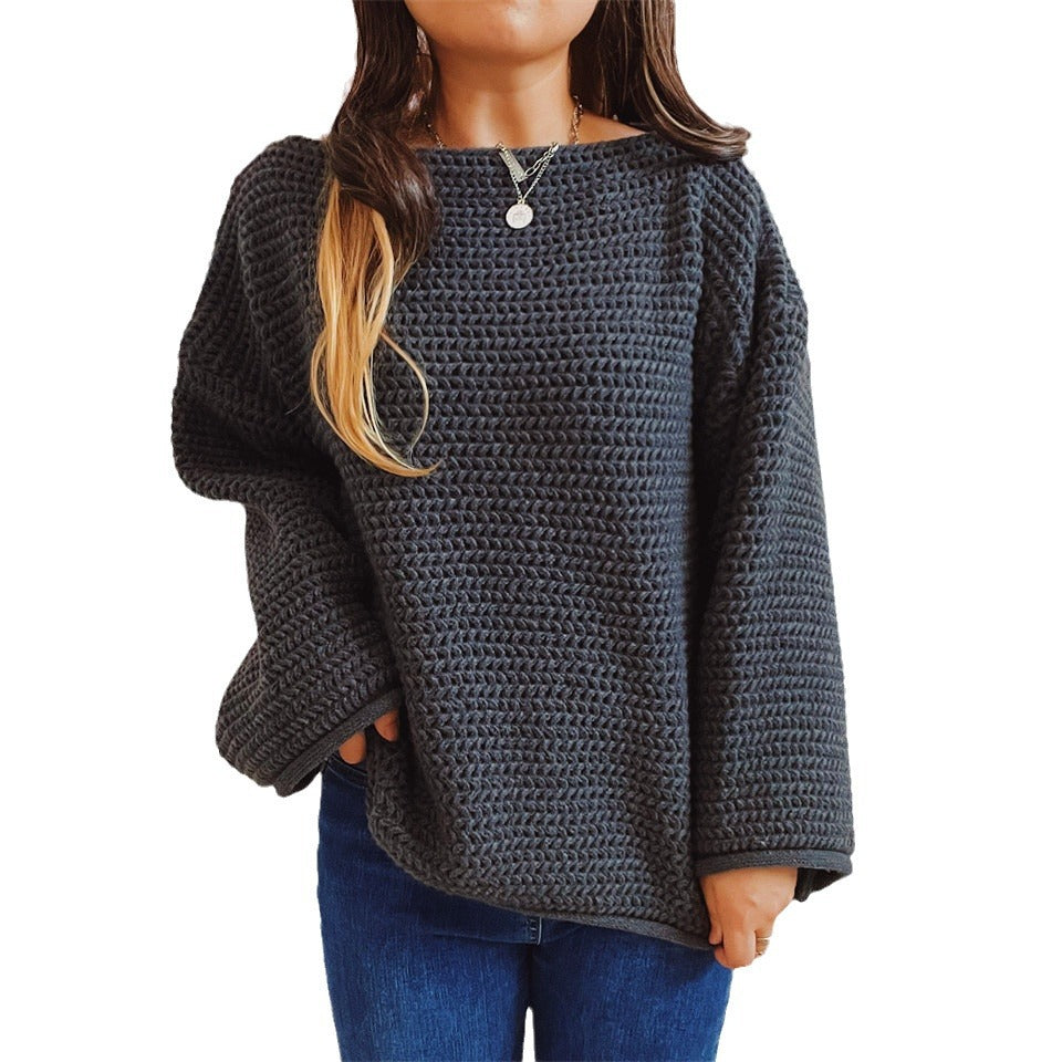 Damen lockerer Strickpullover mit weitem Schnitt und modernem Maschenbild Drune