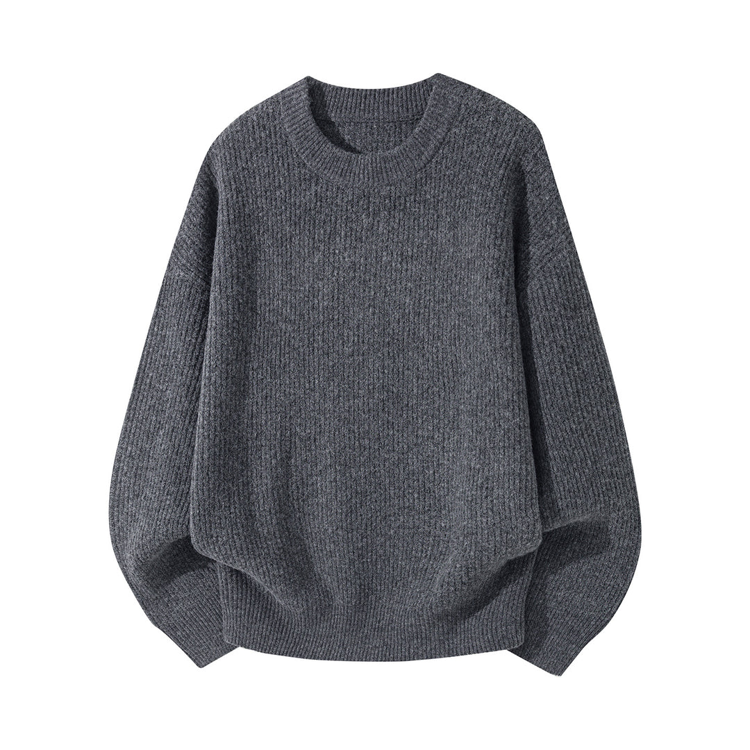 Unisex Oversize gerippter Rundhalspullover mit verlängertem Rückensaum Drune