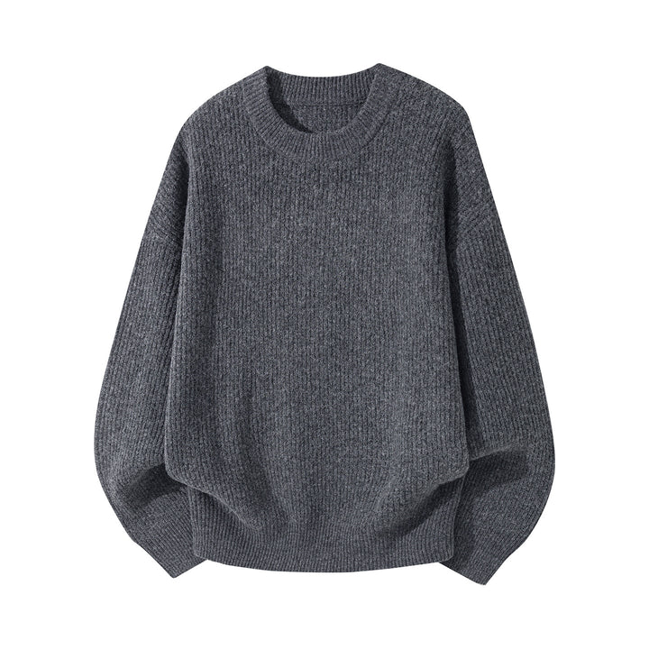 Unisex Oversize gerippter Rundhalspullover mit verlängertem Rückensaum Drune