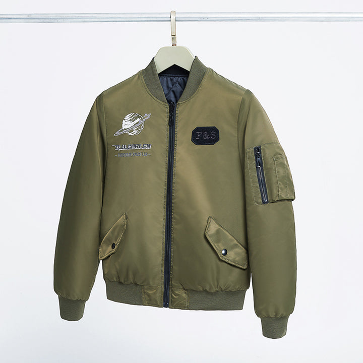Herren  bestickte Raum-Patch-Flight-Bomberjacke mit wattierter Fütterung und Utility-Tasche am Ärmel Drune